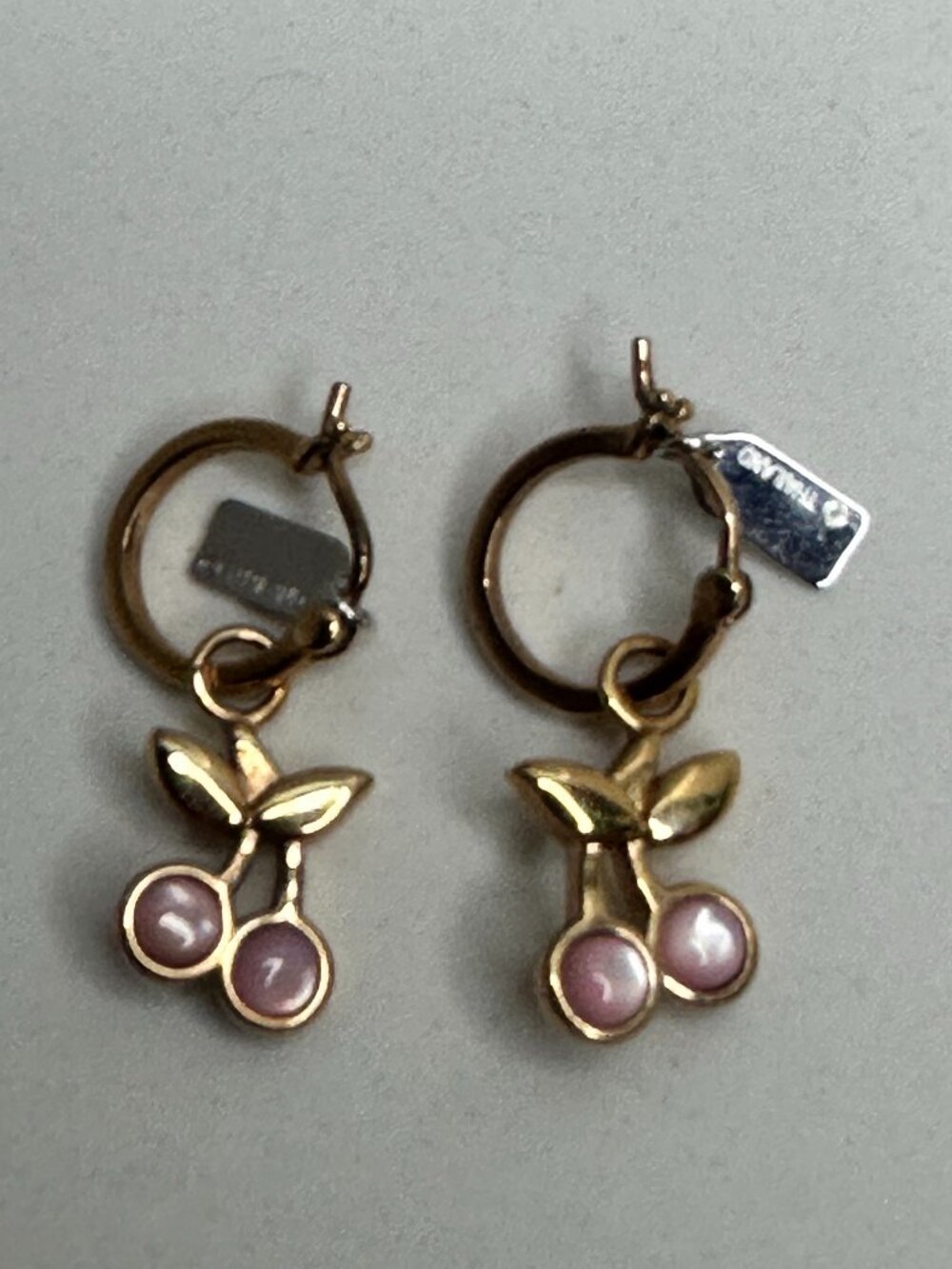 Coach Pink Cherry Charm Huggie Hoop Earrings Gold Tone - Picture 6 of 9